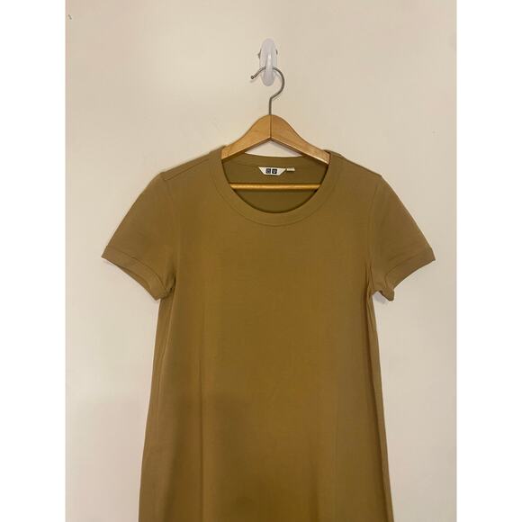Uniqlo AIRism T Shirt Tan Dress Womens Crew Neck Short Sleeve Lagenlook Small - Picture 2 of 10